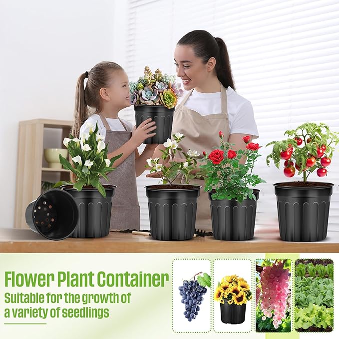 50 Pcs 3 Gallon Plant Nursery Pots Bulk Plastic Planter Flexible Flower Seedlings Pot with Drainage Hole Thickened Seed Starting Container for Flower Succulents Cuttings Transplanting