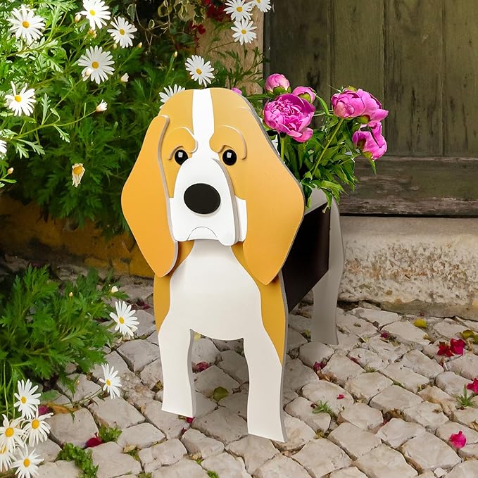 Beagle Dog Planter, Cute Animal Shape Flower Planters, Plant Pots for Indoor/Outdoor Garden Decor, Unique Gifts/Souvenirs for Pet Lovers