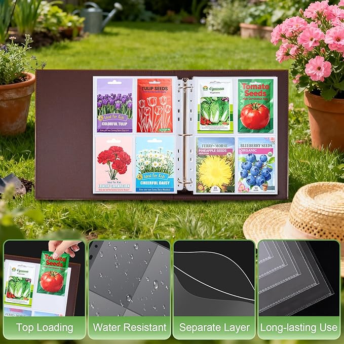 480 Pockets 3.5x5” Seed Packet Sleeves, 60 Pack Double Sided 4 Pocket Seed Organizer Sheet,Heavy Duty Garden Seeds Storage Pages for 3 Ring Binder, 8.5x11” Top Loading Clear Photo, Index Card Sleeves