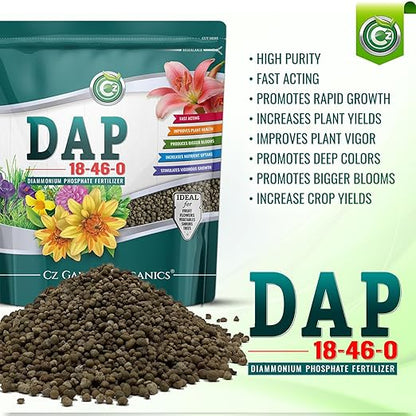 18-46-0 DAP Fertilizer - Made in USA - Nitrogen and Phosphorus Plant Food for Indoor/Outdoor Plants & Flower Gardens - Promotes Vigorous Growth and Big Blooms!