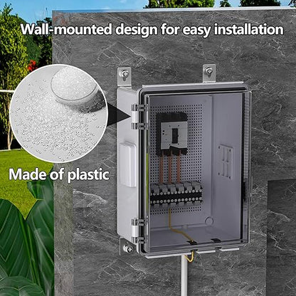 ABS Electrical Junction Box, Ventilated Design, Cable Grommets, IP65 Waterproof Enclosure, Indoor/Outdoor Use with Mounting Panel. (Clear Cover, 8.7"x6.7"x4.3")