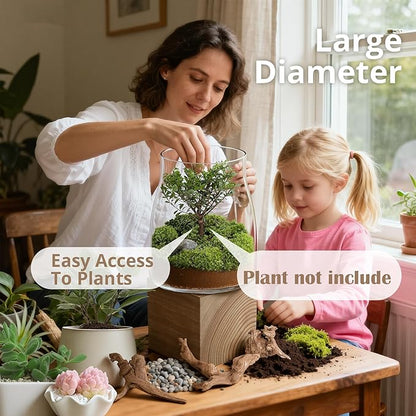Desktop Glass Plant Terrarium with Grow Light, for Moss, Succulent, Miniature Gardening Landscape, Betta Fish Tank, Desktop Decorations for Home and Office, Plant Lovers Gift (2.7L, H:8.3" D:6.1")