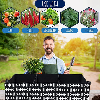 Giant Rectangular Grow Bag (30-Gallon); 3-Section Large Decorative Fabric Raised Bed Planter, 3 x 1.3 x 1 Foot
