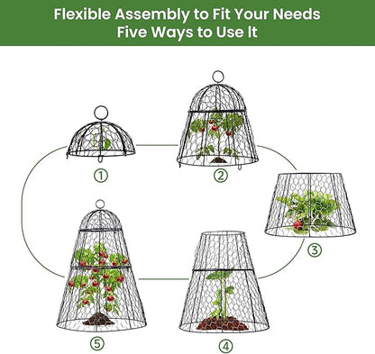 Easy-Snap Open Design Chicken Wire Cloche (6-Pack) - Adjustable Garden Plant Protectors from Birds & Animals for Large Plants & Flowers, 14" Dx20 H (M)