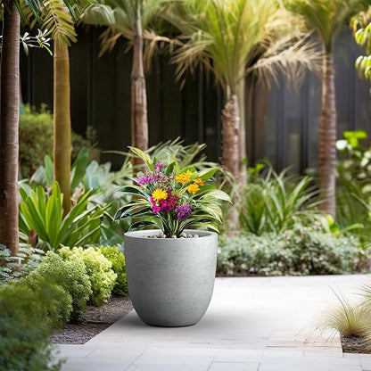 Kante 18 Inch Dia Round Concrete Planter, Indoor Outdoor Large Plant Pot with Drainage Hole and Rubber Plug for Home Patio Garden, Natural Concrete