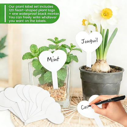 120PCS Plant Tags Plant Labels for Outdoor Garden Waterproof Plastic Seed Labels for Seedlings White Garden Markers with Permanet Marking Pen Plants Tags Gifts for Gardening Lovers