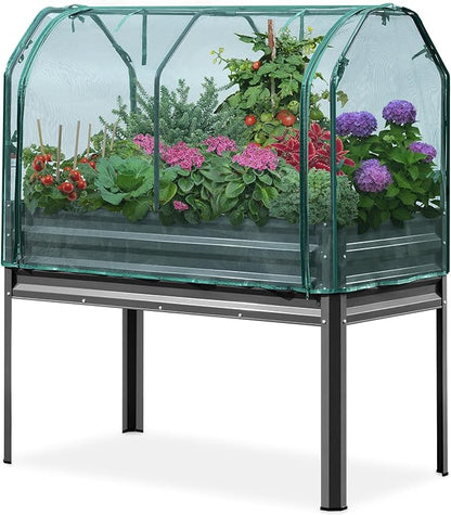 KING BIRD Large Raised Garden Bed with Netting Galvanized Elevated Planter Box with Legs 48×24×56 in for Backyard, Patio, Balcony, 400lb Capacity, Dark Grey
