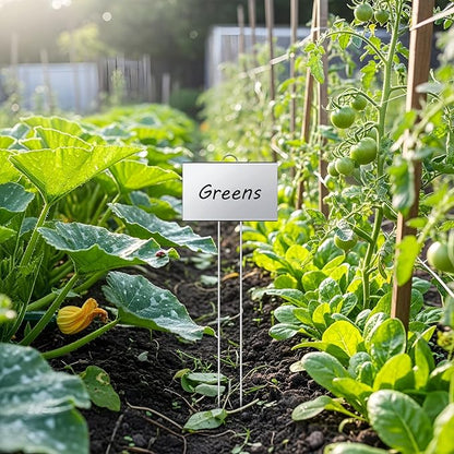 Landhoow 30 Pcs Large Garden Plant Markers Metal Plant Labels Sign 5'' x 3'' with 21'' Stake Weatherproof Waterproof Garden Sign for Outdoor Seedlings Herbs Vegetable Greenhouse, Sliver