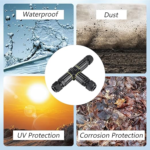3PCS IP68 Waterproof Electrical Cable Connector, Outdoor 3 Pin T Shape Junction Box, Electrical Wire Connector for 5-9mm/9-12mm Wire Range