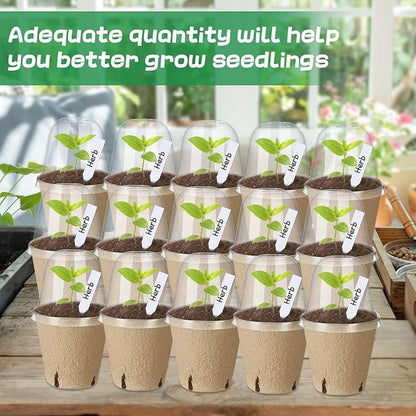 Aulock 36 Sets Plant Nursery Pots with Humidity Dome - 3in Seed Starting Pots, Round Peat Pots with 100 Labels for Garden Flowers Herbs Vegetables Seedlings