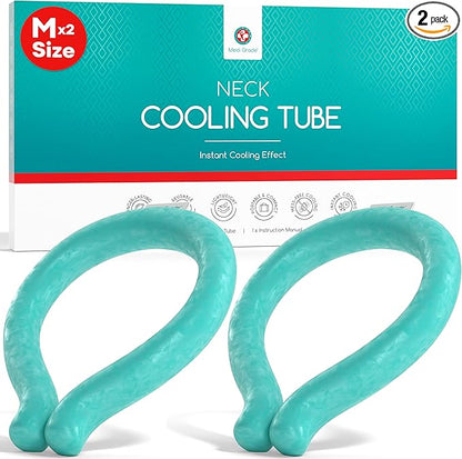 Medi Grade Neck Cooling Tube - Reusable, Instant Cooling Neck Ring - Mess-Free, Lightweight & Portable Ice Ring - No Power Needed - for Summer Heat Relief - 2 x Medium - 5.6” x 6.7”