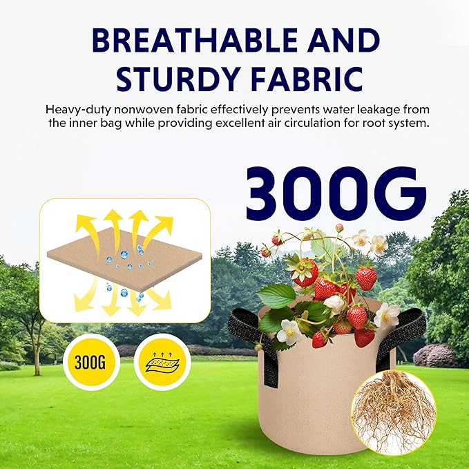 iPower 20-Pack 2 Gallon Grow Bags Heavy Duty Thickened Aeration Nonwoven Fabric Pots with Nylon Handles, for Planting Vegetables, Fruits, Flowers, Tan