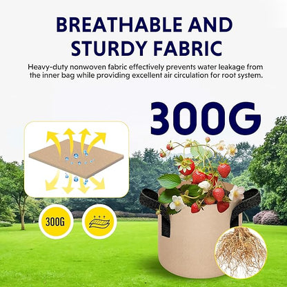 iPower 20-Pack 2 Gallon Grow Bags 300G Thick Nonwoven Aeration Fabric Pots Heavy Duty Plant Containers with Handles for Garden Planting, Tan