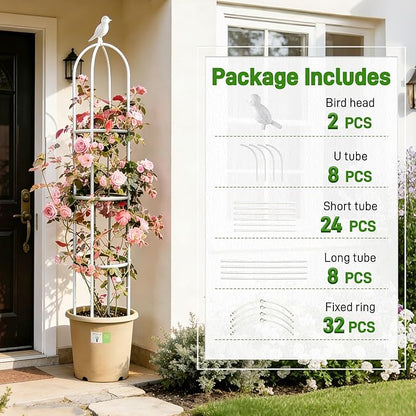 2 Pack Trellis for Climbing Planting Outdoor, 6ft Plant Trellis-Rustproof Metal Pipe with Heavy Duty Plastic Coated, Potted Plant Support for Clematis Vine Jasmine Support (White, 2 Pack)