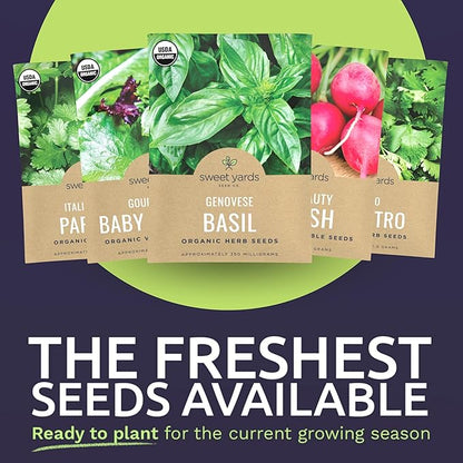 Organic Window Sill Seeds Variety Pack - 10 Individual Packs - 2026 Season - Basil, Cilantro, Pink Beauty Radish and More! for Indoor & Outdoor Planting (Non-GMO, Certified Organic)