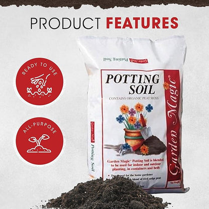 Michigan Peat 20 Pound Bag of Garden Magic General Purpose Moisture Retaining Potting Soil Mix for Indoor and Outdoor Planting, 120 Pack