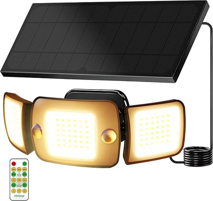 intelamp Outdoor Solar Flood Light Waterproof, Upgraded 6000mAh 1500LM/3000K Warm White 108 LED Dual Motion Sensor Dusk to Dawn Security Floodlight Exterior with Remote for Outside Garden Yard
