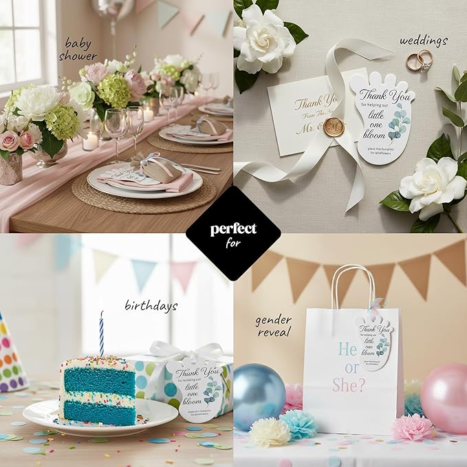 Footprint-Shaped Seed Paper – 12 pcs Green Shower Favors for Guests with Wildflower Seeds, Writable & Plantable, Gender Reveal, Birthday Gifts for Guest