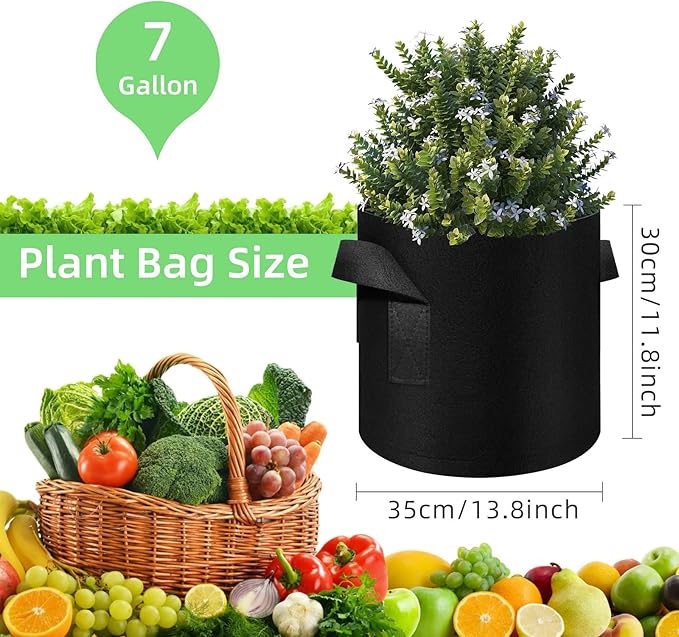 90-Pack 7 Gallon Grow Bags Garden Plant Grow Bag Aeration Fabric Pots with Handles Nonwoven Plant Bag Cloth Pots Planting Bags Garden Bags to Grow Vegetables Flowers Potatoes (7 Gal)