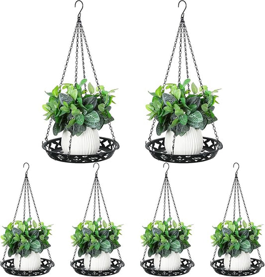 Enhon 6 Pack Metal Hanging Planter, 12 Inch Indoor Outdoor Plant Hanger, Classy Glossy Black Decorative Shelf for Window Wall Ceiling Home Decor