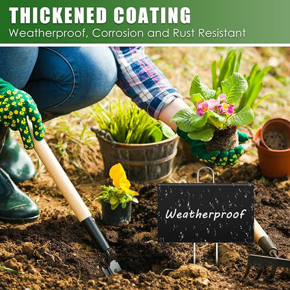 Landhoow 12 Pcs Large Garden Plant Markers Metal Plant Labels Sign 6'' x 8'' with 13'' Stake Weatherproof Waterproof Garden Sign for Outdoor Seedlings Herbs Vegetable Greenhouse, Black