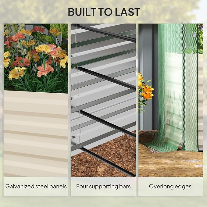 Outsunny 5.9 x 2 x 1.9 ft Galvanized Raised Garden Bed with Crop Cage Plant Protection Net and Shade Cloth Roof, Metal Planter Box with Cover for Vegetables, Flowers, Herbs, Beige