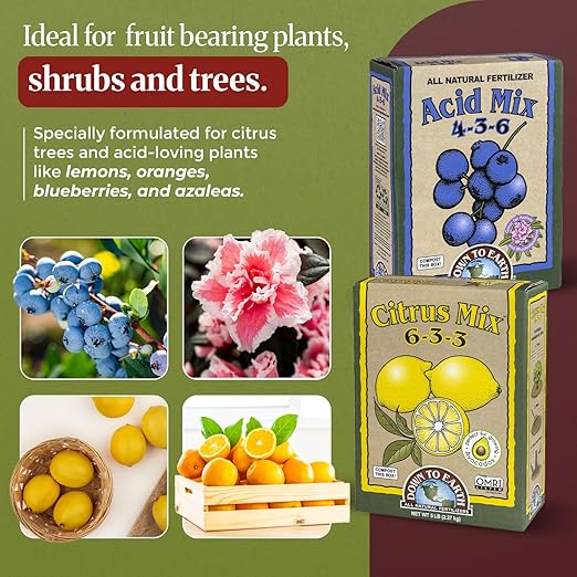 Down To Earth Citrus Mix 6-3-3 & Acid Mix 4-3-6 Fertilizer Bundle | Organic Plant Food for Citrus, Blueberries & Acid-Loving Plant | Nutrient-Rich Soil Amendment for Garden & Potted Plants | 5 lb Each