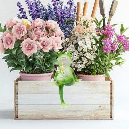 HPMAISON Miniature Frog Figurines Plant Decorations for Pots Resin Garden Frog Statue Cute Planter Hugger for Pot Fish Tank Mini Outdoor Yard Patio Fairy Garden Statue Desk Ornament (Juice Cup)