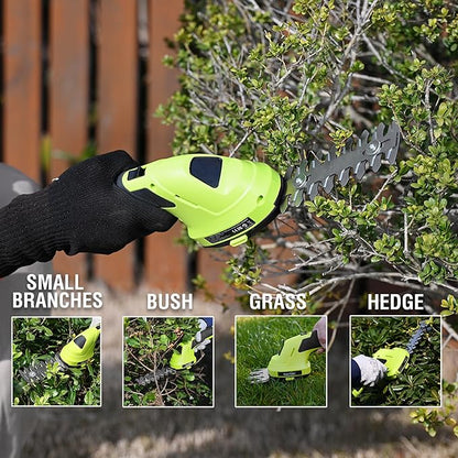 SnapFresh Hedge Trimmer Cordless Grass Shear, 2 in 1 Electric Grass Trimmer and Hedge Shears, Handheld Bush Trimmer/Grass Cutter/Shrub Trimmers with Battery for Garden & Lawn, USB-C Cable Included