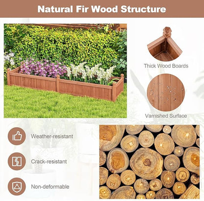 Giantex Wood Raised Garden Bed, Planting Bed with Corner Drainage, Non-Woven Liner for Growing Vegetables, Flowers, Herbs, Fruits, 89”x23.5”x16” Divisible Planter Box for Backyard, Garden, Lawn