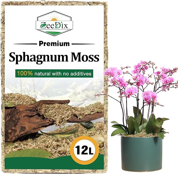 ZeeDix 12L Premium Sphagnum Moss for Plants Indoor, New Zealand Sphagnum Moss for Orchid Potting Mix Terrarium Succulent Carnivorous Ferns Hosta Garden & Reptile Habitat