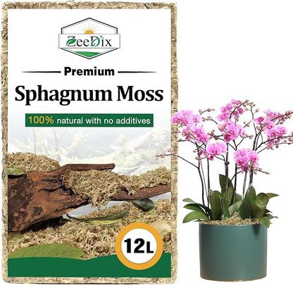 ZeeDix 12L Premium Sphagnum Moss for Plants Indoor, New Zealand Sphagnum Moss for Orchid Potting Mix Terrarium Succulent Carnivorous Ferns Hosta Garden & Reptile Habitat