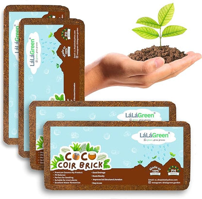 LaLaGreen Indoor Planting Soil (500g, 4 Pack) Organic Shredded Coconut Husk Fiber Brick Orchid Peat Moss for Plants, Fertilizer for Outdoor Plant Seed Starter Soils Coco Coir for Herb Flower Gardening