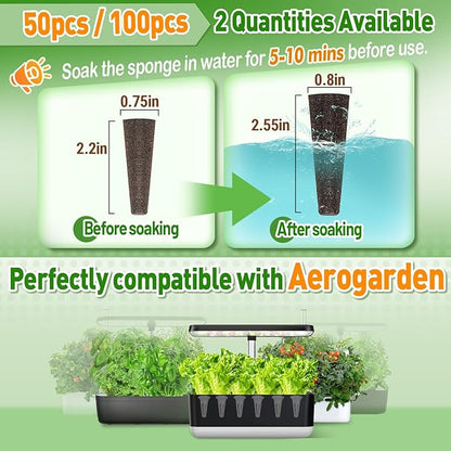Alphatool 100 Pack Grow Sponges Replacement Compatible with AeroGarden - Seed Starters Pods for Improving Germination Rate Speed, Seeds Starting Kit for Indoor Garden Hydroponics Growing System