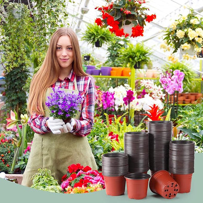 Geosar 6 Inch Nursery Pots Bulk - Plastic Planter Pots with Drainage Holes for Seed Starting, Succulents, Flowers, Indoor Outdoor Plants(100 Pcs)