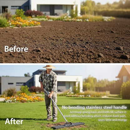 Lawn Leveling Rake 30" x 10" with 78" Adjustable Stainless Steel Handle - Heavy Duty Wide Leveling Tool for Large Areas, Grass & Soil Leveler