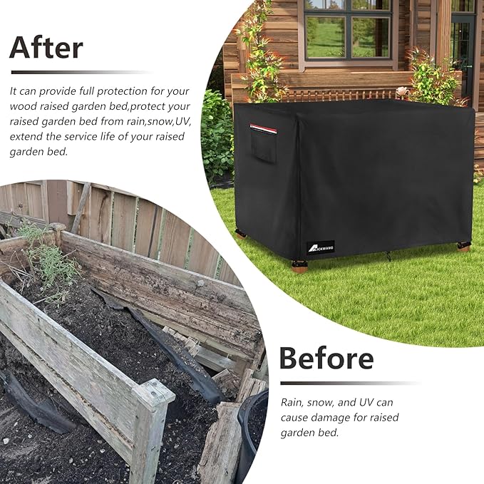 Outdoor Raised Garden Bed Cover,Heavy Duty 600D Waterproof Elevated Wood Planter Box Stand Cover for Winter,48"L x 24"Wx 30"H Inch(Black,Covers Only)