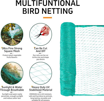 Garden Netting, 50' x 50' Heavy Duty Bird Netting Deer Fence Net, 1.6" Mesh Poultry Netting for Chicken Coop, Run & Garden, Protect Fruit Trees, Vegetables from Birds, Deer,Hawk, Squirrels