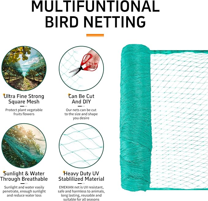 Garden Netting, 25' x 50' Heavy Duty Bird Netting Deer Fence Net, 1.6" Mesh Poultry Netting for Chicken Coop, Run & Garden, Protect Fruit Trees, Vegetables from Birds, Deer, Squirrels