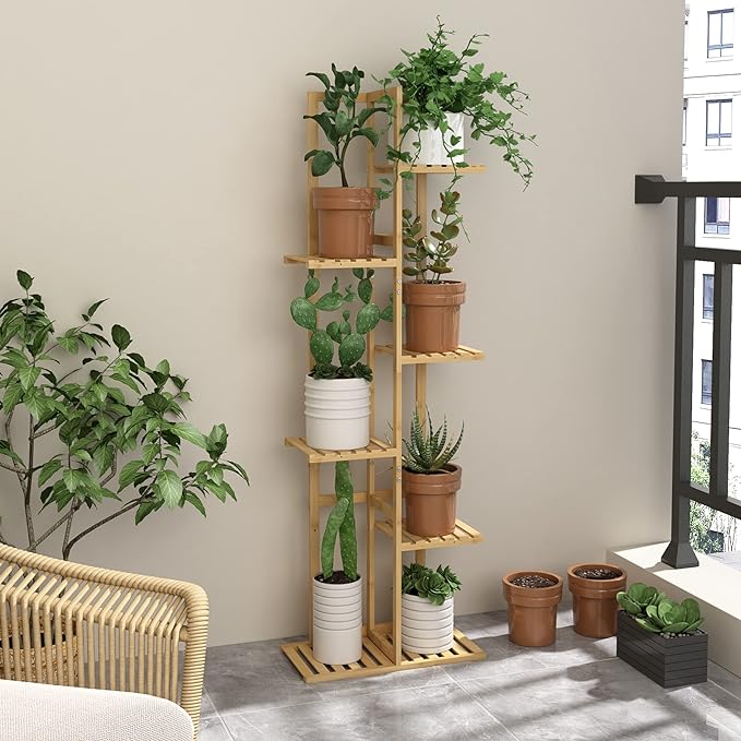 Laiensia Bamboo Plant Stand Rack 6 Tier,Multiple Stand Holder Shelf Rack, Indoor&Outdoor Planter Display Shelves for Patio Garden, Living Room, Corner Balcony and Bedroom,Wood Color