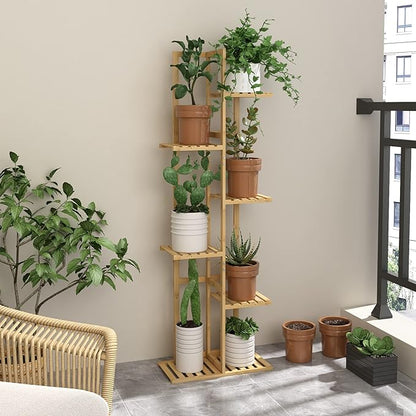 Laiensia Bamboo Plant Stand Rack 6 Tier,Multiple Stand Holder Shelf Rack, Indoor&Outdoor Planter Display Shelves for Patio Garden, Living Room, Corner Balcony and Bedroom,Wood Color