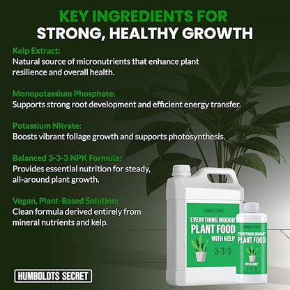 Humboldts Secret Everything Indoor Plant Food | 3-3-3 All Purpose Liquid Fertilizer with Norwegian Kelp | Supports Growth and Strong Roots | Nutrients for Houseplants & Indoor Plants | 8 Ounce