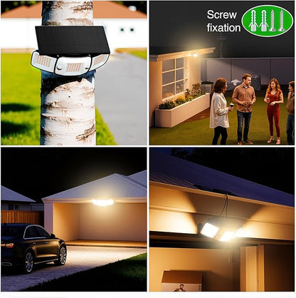 intelamp Outdoor Solar Flood Light Waterproof, Upgraded 6000mAh 1500LM/3000K Warm White 108 LED Dual Motion Sensor Dusk to Dawn Security Floodlight Exterior with Remote for Outside Garden Yard