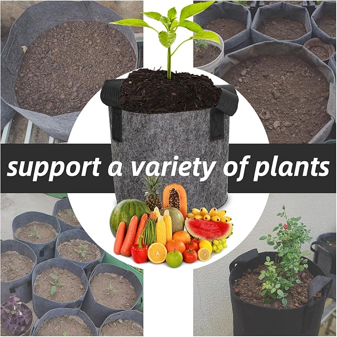 Grow Bags,Growing Pot Bags Garden Grow Bag Indoor Outdoor Fabric Aeration Plant Pot Container Flower Vegetable Pouch (Dark Gray,12Gallon)