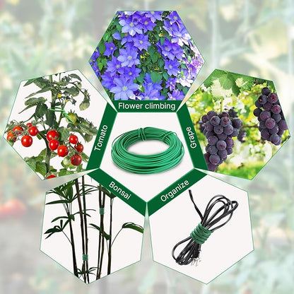 100FT Soft Plant Ties, 2.5mm Heavy Duty Rubber Coated Garden Twist Tie Wire with Metal Core, Reusable Damage-Free Support for Tomatoes, Climbing Plants, Vegetables & Vines
