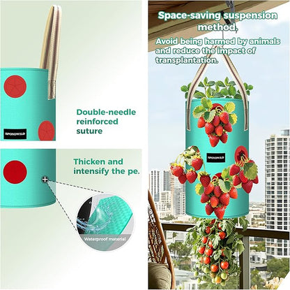 3 Pack 3 Gallon Hanging Strawberry Planter Bags, 12 Holes PE Grow Bags with Bottom Drainage, Reusable Vertical Planters for Small Space Gardening(Green)
