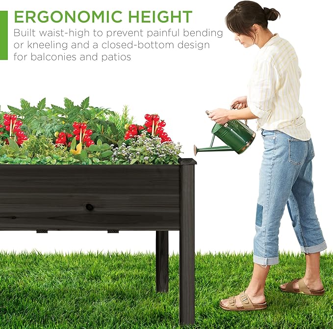 Best Choice Products 48x24x30in Raised Garden Bed, Elevated Wood Planter Box Stand for Backyard, Patio, Balcony w/Bed Liner, 200lb Capacity - Black