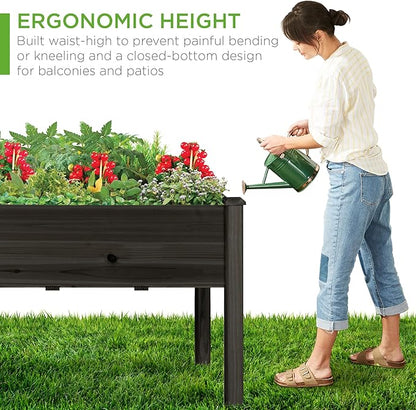 Best Choice Products 48x24x30in Raised Garden Bed, Elevated Wood Planter Box Stand for Backyard, Patio, Balcony w/Bed Liner, 200lb Capacity - Black