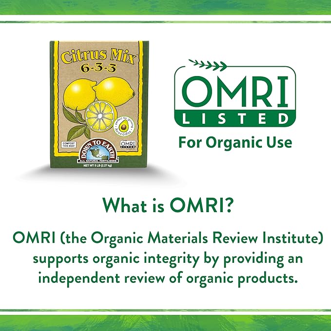 Down To Earth All Natural Fertilizers Organic Citrus Mix - Plant Food for Lemons, Limes, Oranges and Avocados 6-3-3, 25 lb