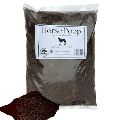 Horse Poop, 100% Natural Aged Unpasteurized Composted Manure and Sifted Premium Garden Soil Amendment for Plants, Compost Tea and Mushroom Substrate (10 lbs)